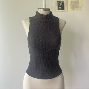 Ribbed mock neck halter top in grey